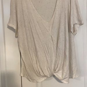 Speckled v neck knot front shirt